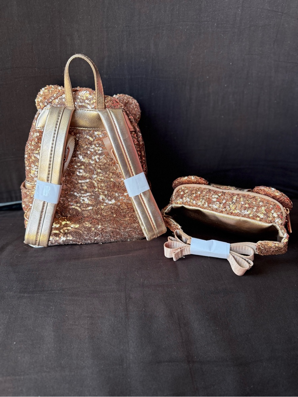 Loungefly Rose Gold Sequin Mini Backpack and Pouch Set - Picture 5 of 16